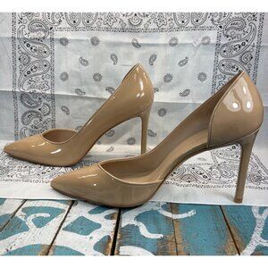 Stuart Weitzman Avenue Patent Leather Pumps Nude d'Orsay Pointed Toe Heels 10.5B